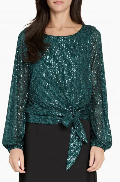 Tahari By Asl Sequined Blouse In Emerald In Green