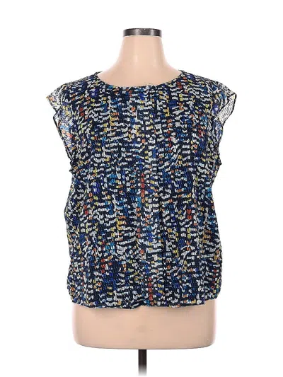 Pre-owned Tahari By Asl Short Sleeve Blouse In Blue