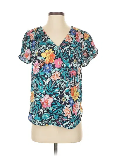 Pre-owned Tahari By Asl Short Sleeve Blouse In Blue