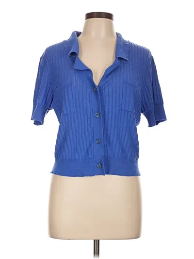 Pre-owned Tahari By Asl Short Sleeve Blouse In Blue
