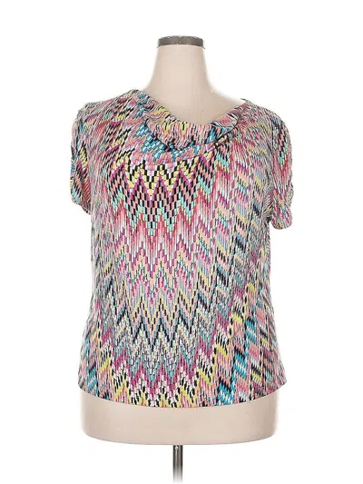 Pre-owned Tahari By Asl Short Sleeve Top Silver Cold Shoulder Neckline Tops