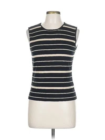 Pre-owned Tahari By Asl Sleeveless Silk Top Black Boatneck Tops