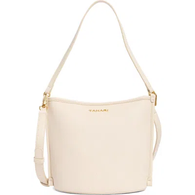 Tahari Carmine Zip Top Bucket Bag In Natural