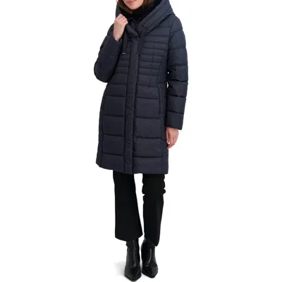 Tahari Casey Hooded Bib Puffer Coat In Blue
