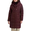 Tahari Casey Hooded Bib Puffer Coat In Burgundy