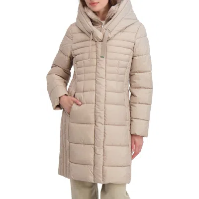 Tahari Casey Hooded Bib Puffer Coat In Neutral