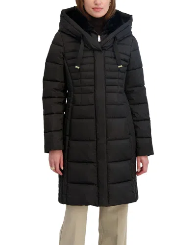 Tahari Casey Hooded Bib Puffer Coat In Black