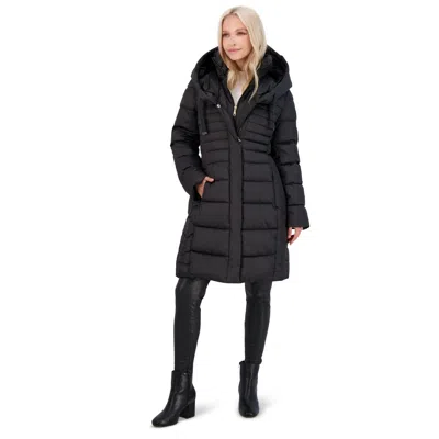 Tahari Casey Womens Mid-length Warm Puffer Coat In Black