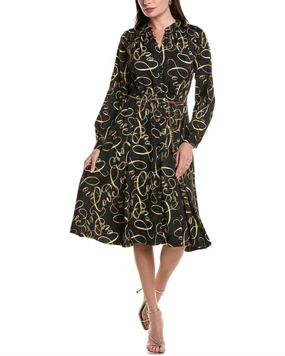 Tahari Chain Belt Dress In Black/gold In Green