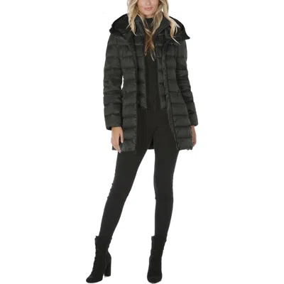 Tahari Clarisa Womens Down Midi Puffer Coat In Black