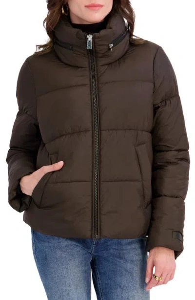 Tahari Dakota Quilted Puffer Jacket In Chocolate