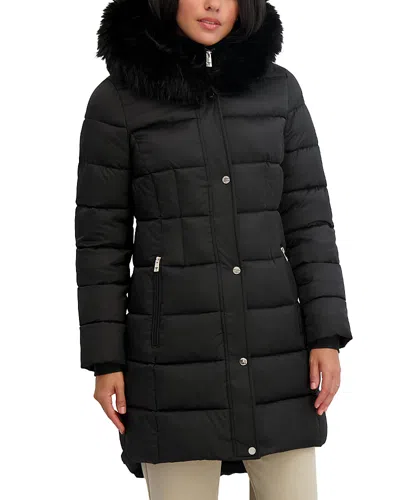 Tahari Dana Quilted Hooded Coat In Black
