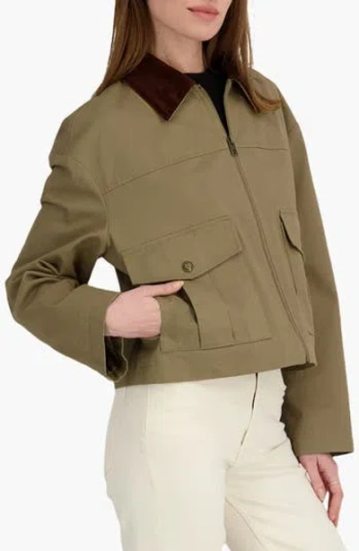 Tahari Deia Corduroy Collar Cotton Barn Jacket In Brown