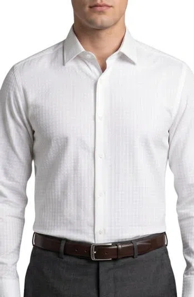 Tahari Diamond Textured Cotton Dress Shirt In White