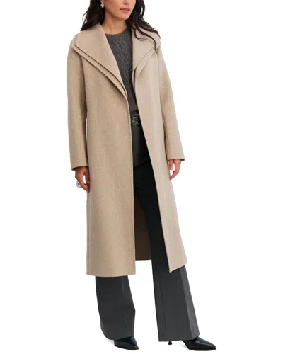 Tahari Elliot Long Wool-blend Coat In Neutral