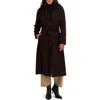 Tahari Elliot Tie Waist Wool Blend Coat In Brown
