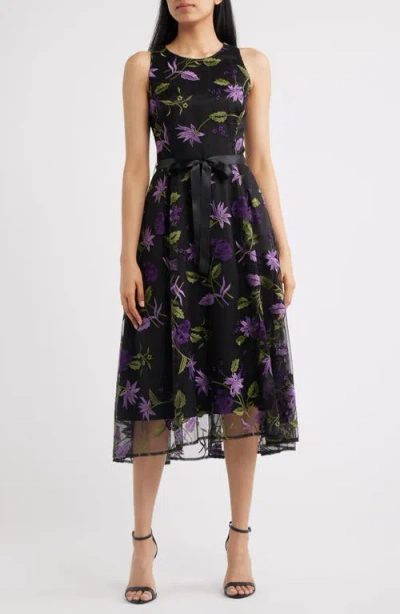Tahari Embroidered Sleeveless Fit & Flare Dress In Multi