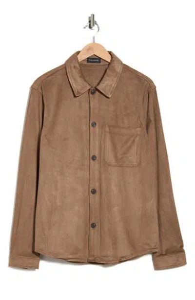 Tahari Faux Suede Overshirt In Brown