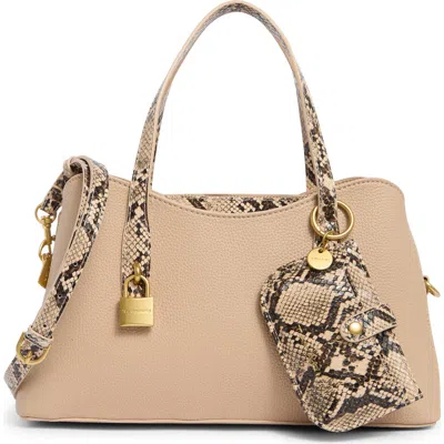 Tahari Gemma Faux Leather Satchel With Snake Embossed Trim In Almond