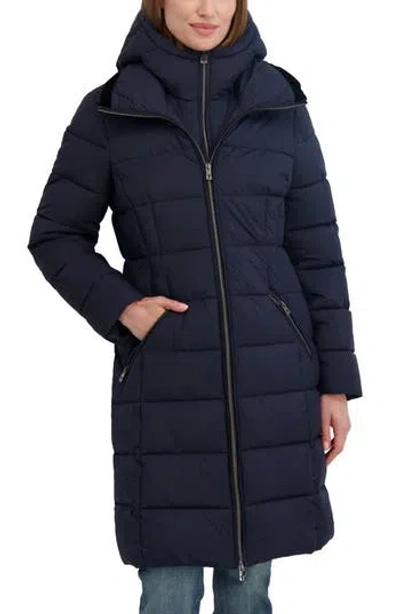 Tahari Greta Longline Hooded Coat In Blue