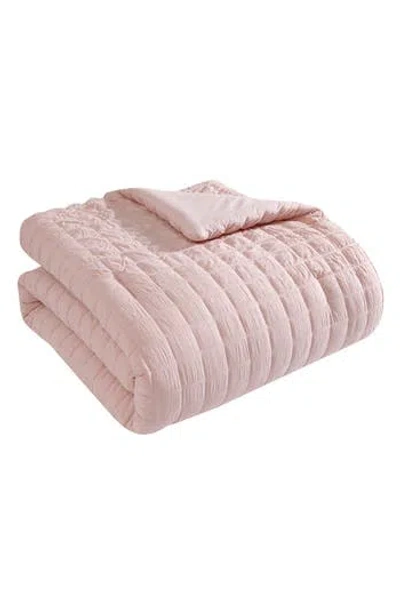 Tahari Grid Seersucker 3-piece Comforter Set In Peach Whip