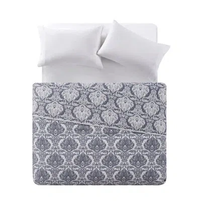 Tahari Hannah Damask Reversible Matelassé Coverlet In Slate Blue