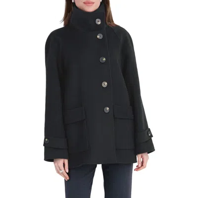 Tahari Harper Wool Blend Funnel Neck Coat In Black