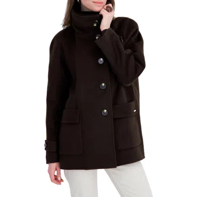 Tahari Harper Wool Blend Funnel Neck Coat In Brown
