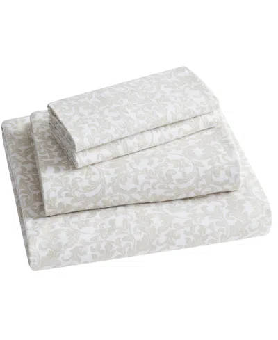 Tahari Home Scroll 100% Cotton Flannel 4-pc. Sheet Set, King In Taupe
