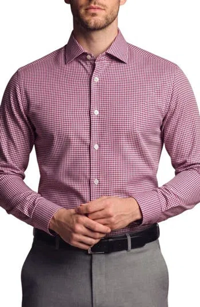 Tahari Houndstooth Cotton Blend Dress Shirt In Berry