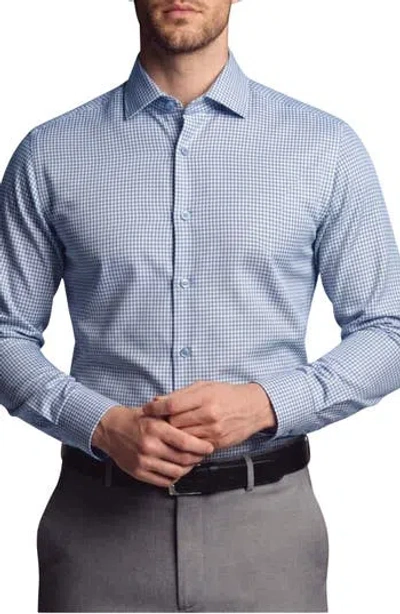 Tahari Houndstooth Cotton Blend Dress Shirt In Light Blue