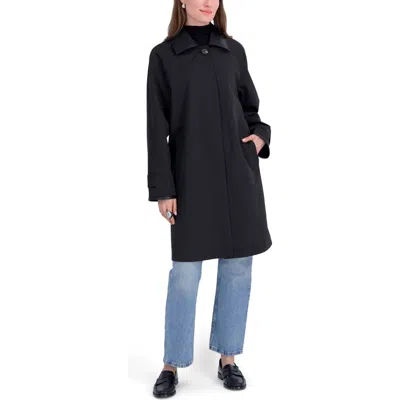 Tahari Ingrid Faux Leather Trim Rain Coat In Black