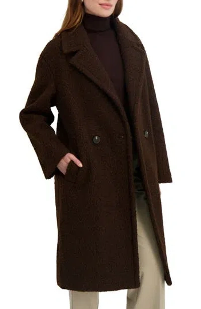 Tahari Ivy Double Breasted Longline Coat In Brown