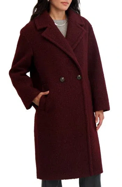 Tahari Ivy Double Breasted Longline Coat In Burgundy