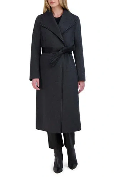 Tahari Womens Wool Blend Belted Wrap Coat In Charcoal