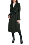 Tahari Women's Plus Size Faux-leather-trim Belted Wrap Coat, Created For Macy's In Olive