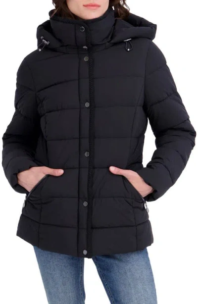 Tahari June Hooded Puffer Jacket In Black