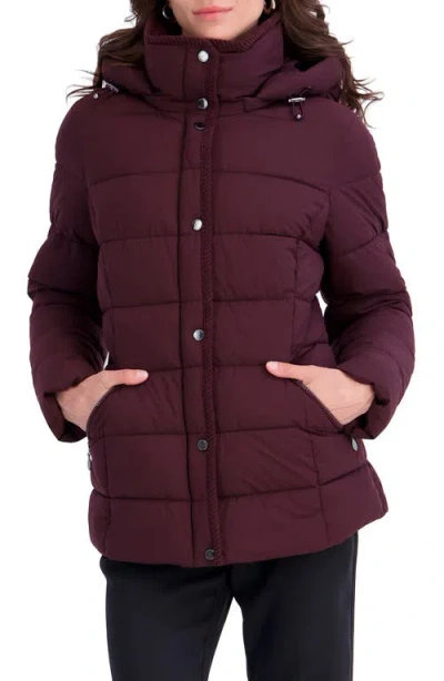 Tahari June Hooded Puffer Jacket In Merlot