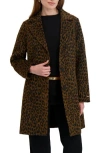 Tahari Lina Single Breasted Leopard Print Coat In Brown