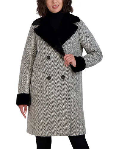 Tahari Long Coat In Black Combo