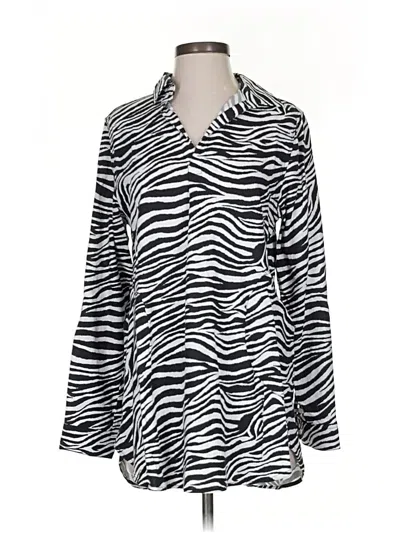 Pre-owned Tahari Long Sleeve Blouse In Silver