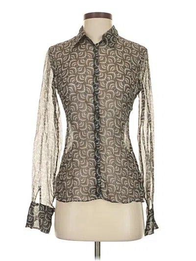 Pre-owned Tahari Long Sleeve Silk Top Silver Mock Neckline Tops