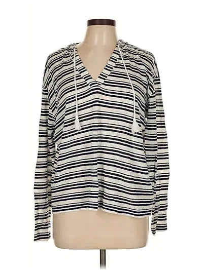 Pre-owned Tahari Long Sleeve Top Blue Plunge Neckline Tops