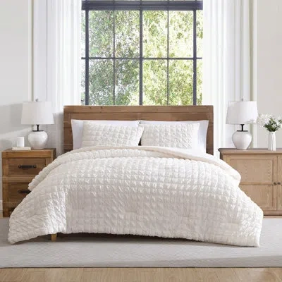 Tahari Luca 3-piece Seersucker Grid Cotton-rich Comforter Set In Coconut Milk