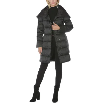 Tahari Margot Womens Quilted Down Puffer Jacket In Black