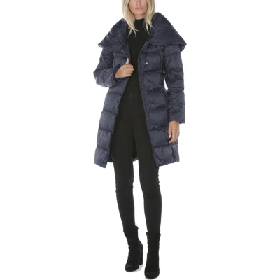 Tahari Margot Womens Quilted Down Puffer Jacket In Blue