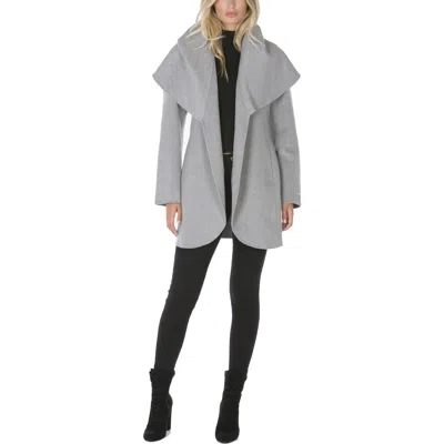 Tahari Marilyn Womens Wool Blend Winter Wrap Coat In Gray