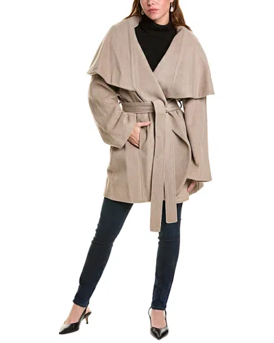Tahari Marla Oversized Wool-blend Wrap Coat In Soft Almond