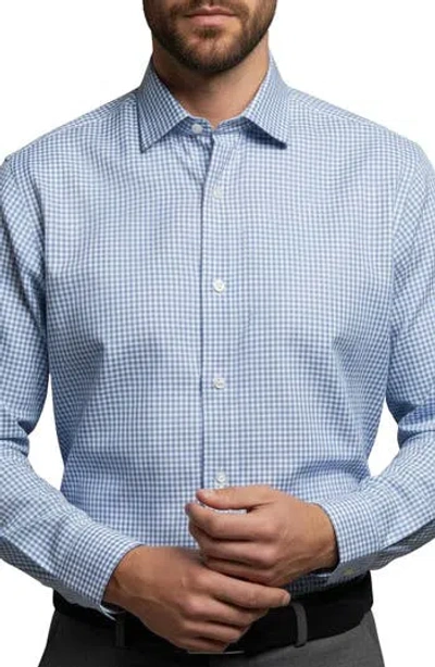 Tahari Mini Check Cotton Dress Shirt In Blue