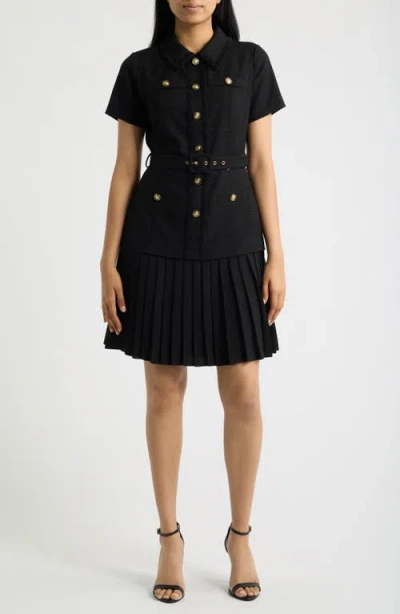 Tahari Mixed Media Shirtdress In Black